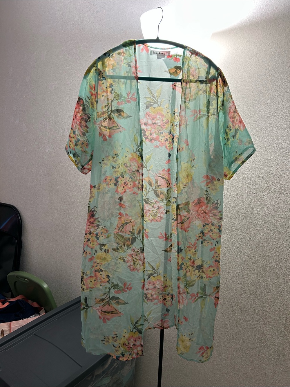 Say What? Mint Sheer Floral Kimono Robe